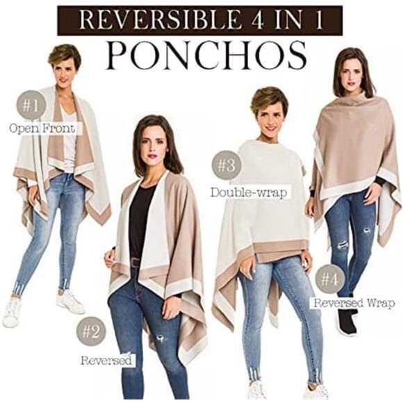 Women's Shawl‎ Wrap Poncho for Cape Ruana for Travel Plane Blanket Reversible - Picture 6 of 6